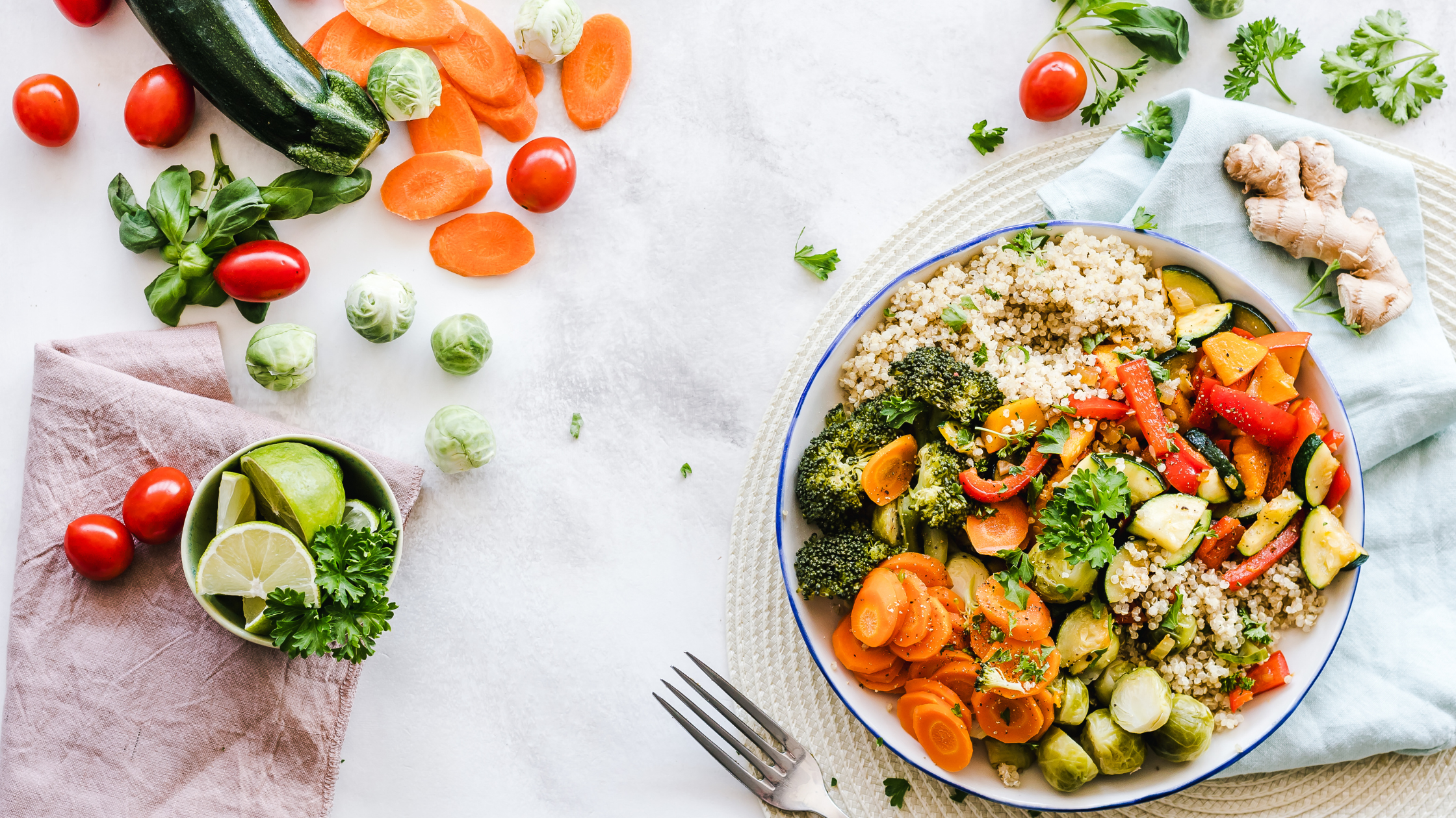 Fiber rich meal with colorful fruits and vegetables