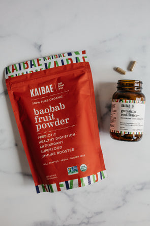 KAIBAE gut health supplements and skin care for probiotic balance and microbiome wellness from inside. 